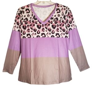 Shein women's lg leopard print long sleeves pullover lightweight blouse. 5041